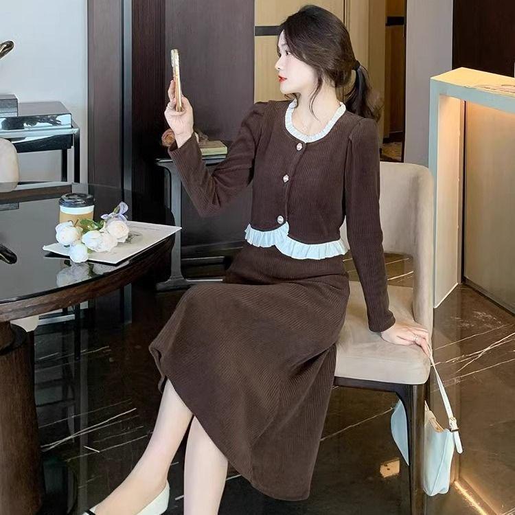 2026 Chic Corduroy Dress Set: Elegant Spring-Autumn Long-Sleeve Dress & Mid-Length Skirt L (100-120 lbs)
2026 Chic Corduroy Dress Set: Elegant Spring-Autumn Long-Sleeve Dress & Mid-Length Skirt L (100-120 lbs)