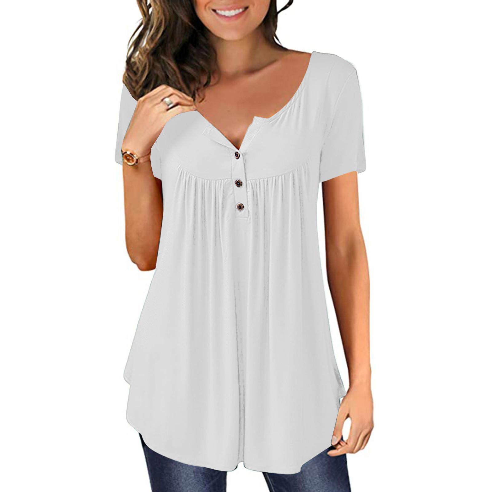 Women Soild Print Short Sleeve T-Shirts Tunic Button Round Neck Causal Blouse S білий
Women Soild Print Short Sleeve T-Shirts Tunic Button Round Neck Causal Blouse S білий