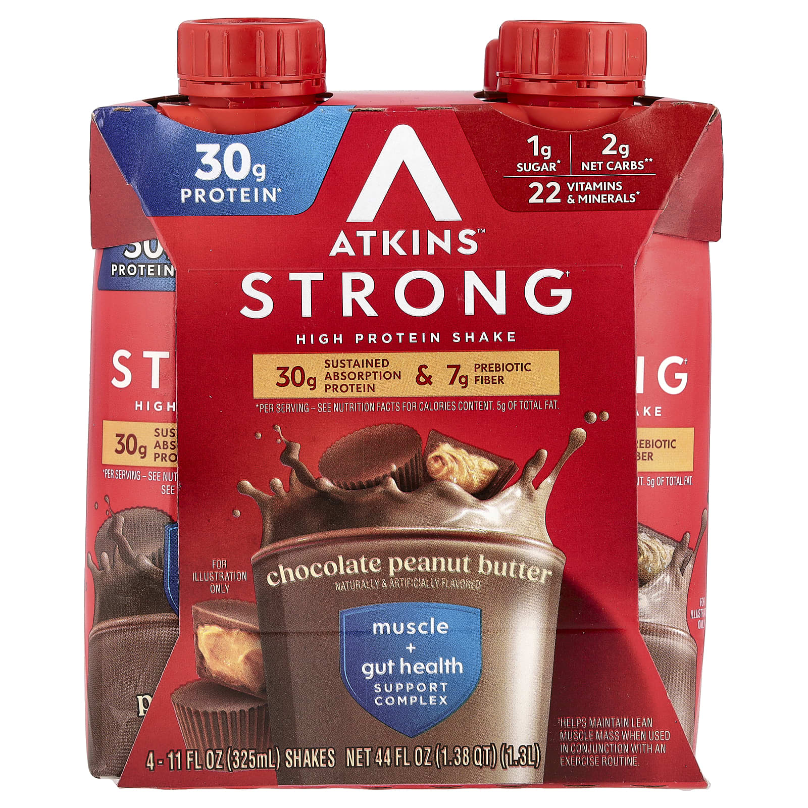 Atkins, Strong, High Protein Shake, Chocolate Peanut Butter, 4 Shakes, 11 fl oz (325 ml) Each
Atkins, Strong, High Protein Shake, Chocolate Peanut Butter, 4 Shakes, 11 fl oz (325 ml) Each
