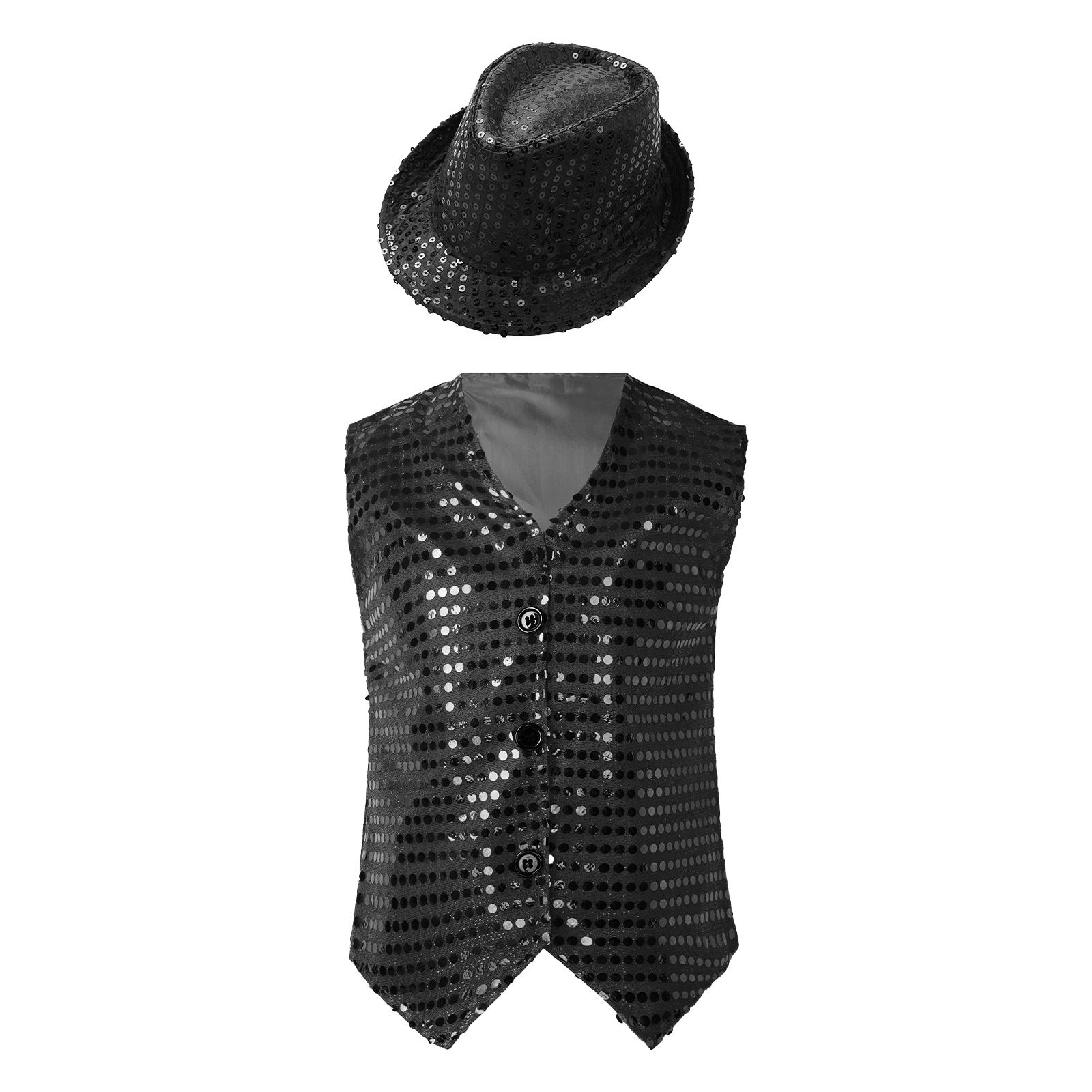 Діти хлопчики дівчаток блискітками V-подібний виріз без рукавів ґудзики вниз з капелюхом джазовий танець сценічний одяг 13-14 Years чорний
Діти хлопчики дівчаток блискітками V-подібний виріз без рукавів ґудзики вниз з капелюхом джазовий танець сценічний одяг 13-14 Years чорний