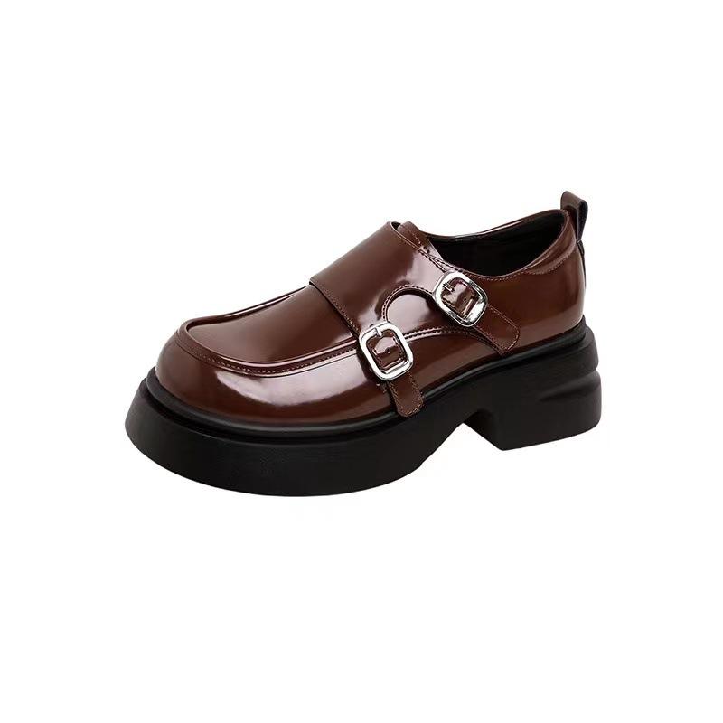 Версия из овчины~ Виноградная мать, те же женские маленькие кожаные туфли лефу на толстой подошве, с двойной пряжкой miu и круглым носком, в британском стиле, одинарные 40