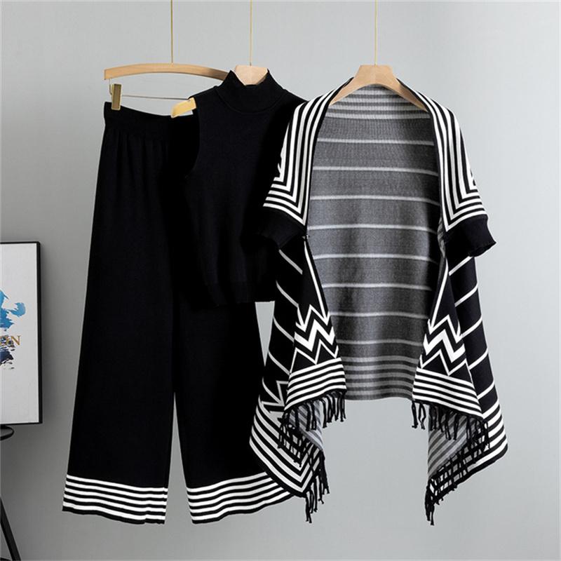 Повседневный модный комплект Женский осенне-зимний полосатый плащ-шаль, майка, брюки широкого кроя, комплект из 3 предметов One Size чёрный
Повседневный модный комплект Женский осенне-зимний полосатый плащ-шаль, майка, брюки широкого кроя, комплект из 3 предметов One Size чёрный