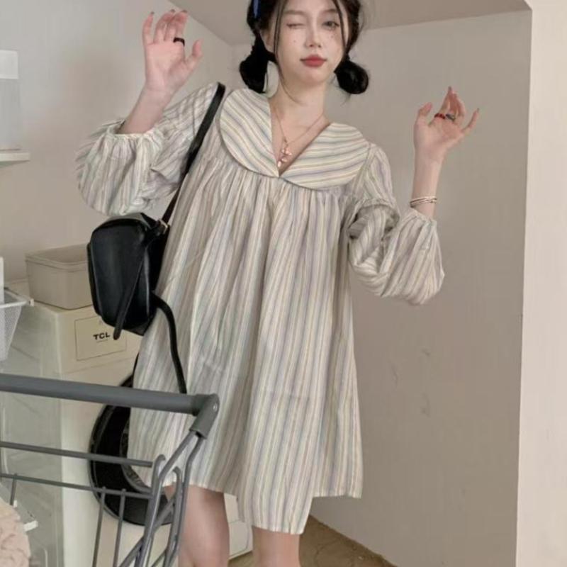 Striped Women s Shirt Multi Colored Peter Pan Collar Lantern Sleeves Long Blouse Korean Style Spring New Loose Casual Cute Version Female Top M
Striped Women s Shirt Multi Colored Peter Pan Collar Lantern Sleeves Long Blouse Korean Style Spring New Loose Casual Cute Version Female Top M