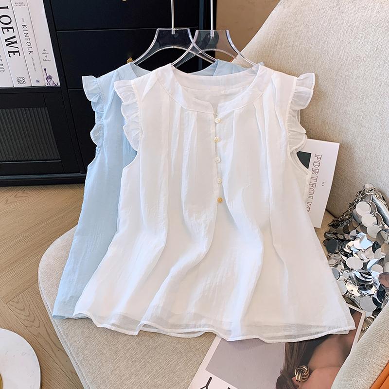 Summer new style French round neck sweet little flying sleeve chic vest women s top S білий
Summer new style French round neck sweet little flying sleeve chic vest women s top S білий