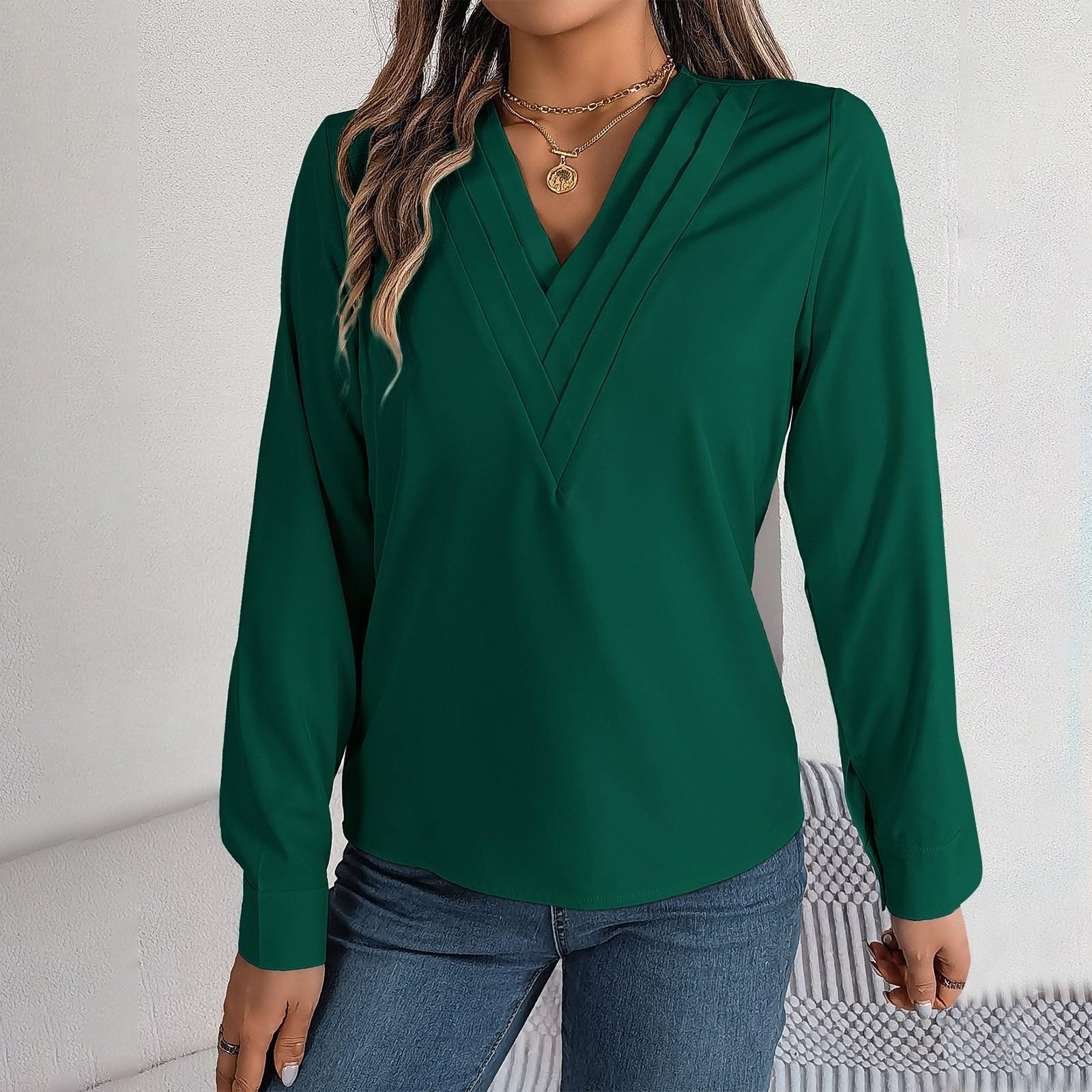 Женская мода повседневный однотонный многослойный V-образный вырез с длинным рукавом пуловер топ L темно-зеленого
Женская мода повседневный однотонный многослойный V-образный вырез с длинным рукавом пуловер топ L темно-зеленого
