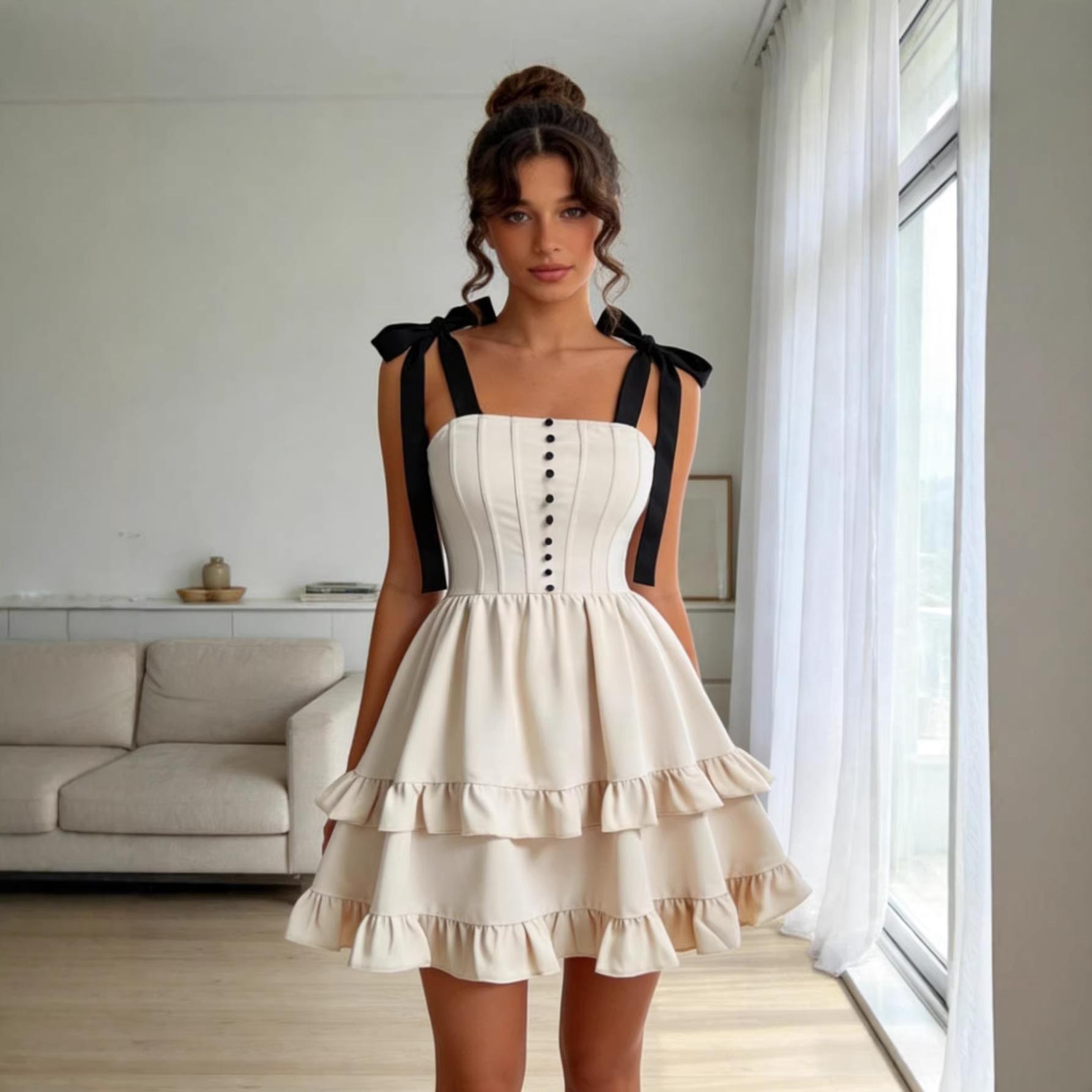 French sweet girl style beige suspender dress, black bow breasted design cake skirt, design skirt L темно-коричневого кольору
French sweet girl style beige suspender dress, black bow breasted design cake skirt, design skirt L темно-коричневого кольору