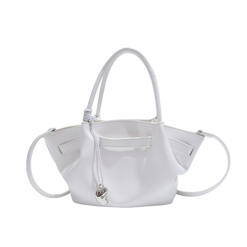 Вместительная сумка-ведро с чувством формы, мягкая и прочная, модная, изысканная, новая легкая роскошь, для通勤, через плечо, ручная белый