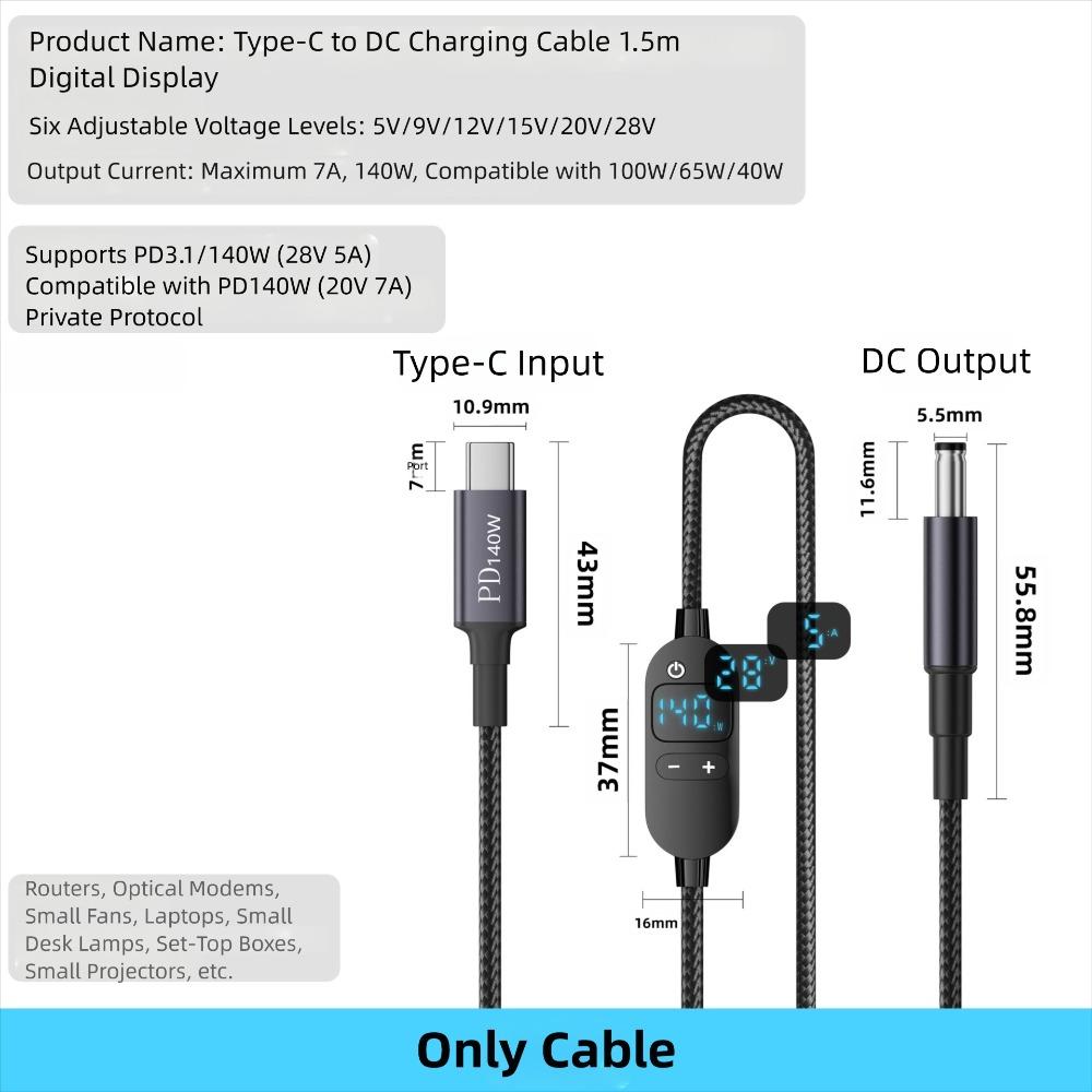 with 28/34 Connector Tips USB C to DC PD Adapter Cable Digital Display Boost Cable Laptop Camera Cable