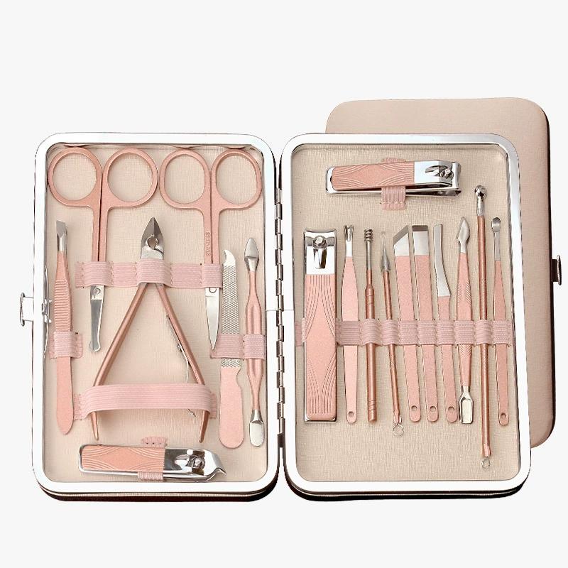 Set de 18 piezas de herramientas de manicura y pedicura, kit profesional de cuidado de uñas portátil
Set de 18 piezas de herramientas de manicura y pedicura, kit profesional de cuidado de uñas portátil