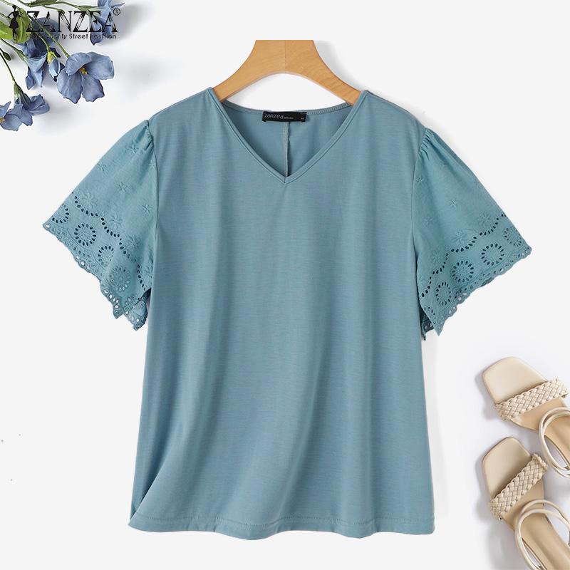 ZANZEA Женская повседневная блузка с коротким рукавом и кружевом в стиле пэчворк с круглым вырезом S чёрный 
ZANZEA Женская повседневная блузка с коротким рукавом и кружевом в стиле пэчворк с круглым вырезом S чёрный