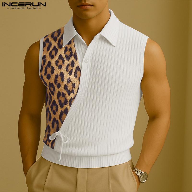 INCERUN Summer Men Lapel Neck Sleeveless Leopard Patchwork Casual Rib Tank Tops S чорний
INCERUN Summer Men Lapel Neck Sleeveless Leopard Patchwork Casual Rib Tank Tops S чорний