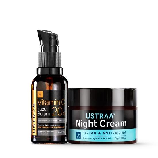Ustraa Bright Skin Combo - 20% Vitamin C Face Serum with Hyaluronic acid 30ml & Night Cream with Niacinamide 50g
Ustraa Bright Skin Combo - 20% Vitamin C Face Serum with Hyaluronic acid 30ml & Night Cream with Niacinamide 50g