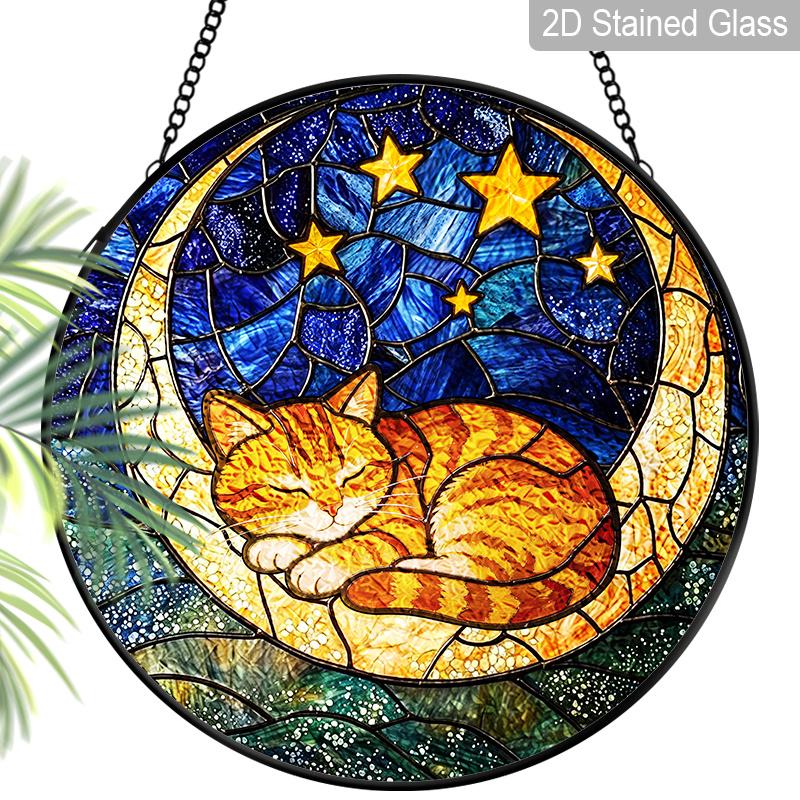 2D Flat Stained Glass Orange Sleeping Cat Window Decoration, 7.87inches Cat Moon Design Colored Glass Plate with Chain, Charming Sun Catcher Home 7.87inch
2D Flat Stained Glass Orange Sleeping Cat Window Decoration, 7.87inches Cat Moon Design Colored Glass Plate with Chain, Charming Sun Catcher Home 7.87inch