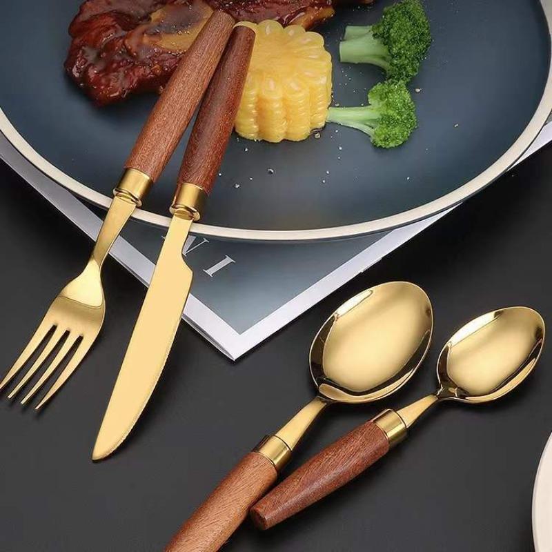 Four-piece Set of 304 Stainless Steel Knives Forks and Spoons with Limu Handles and Titanium-plated Metal Tableware Original color spoon
Four-piece Set of 304 Stainless Steel Knives Forks and Spoons with Limu Handles and Titanium-plated Metal Tableware Original color spoon