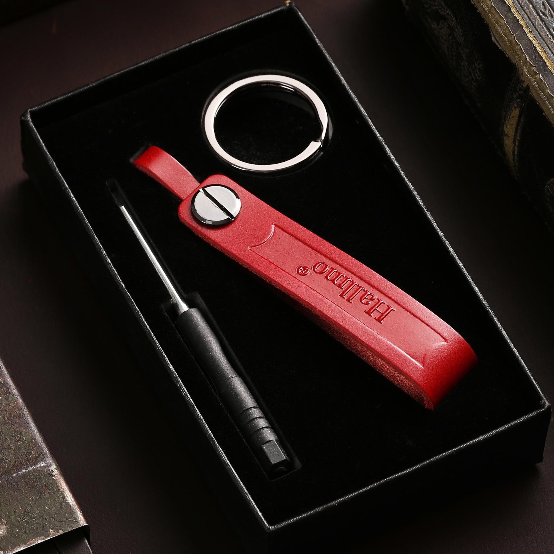 Креативный дизайн брелка для ключей автомобиля, брелок из первого слоя коровьей кожи, кожаный ремешок для ключей, не царапает ключ автомобиля, натуральная кожа, с логотипом красный