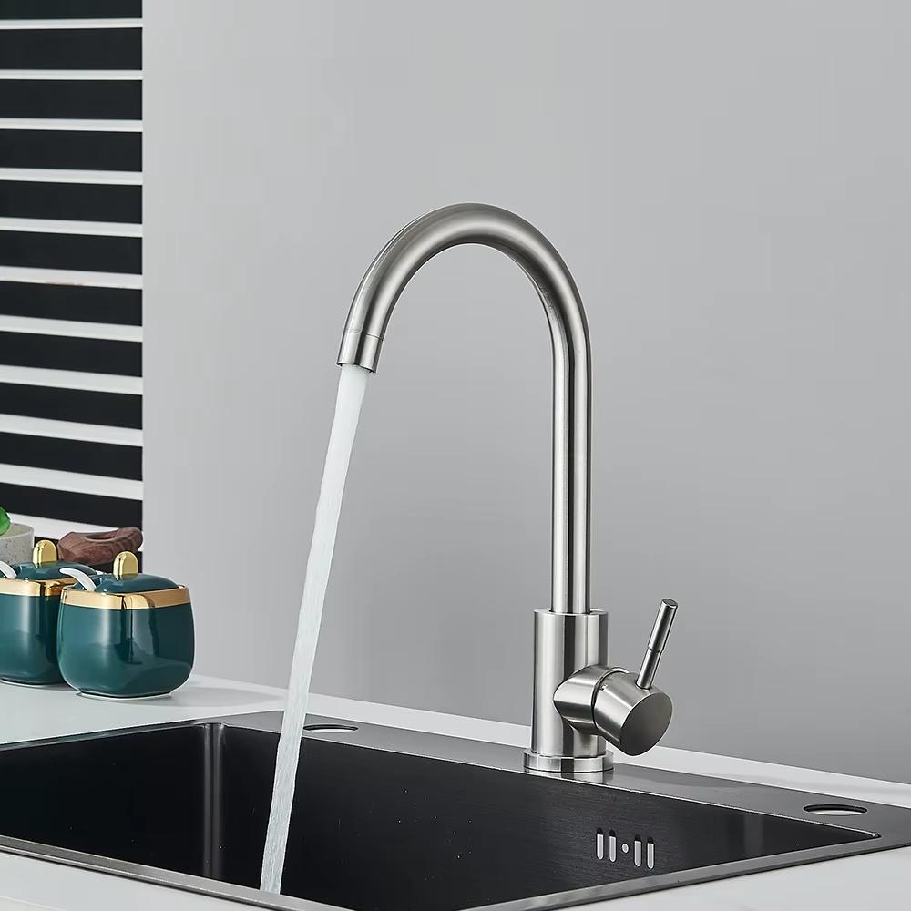 Кухонный кран из нержавеющей стали, смеситель для раковины с одним рычагом, высокий излив, поворотный на 360°, смешивающий G1/2
Кухонный кран из нержавеющей стали, смеситель для раковины с одним рычагом, высокий излив, поворотный на 360°, смешивающий G1/2