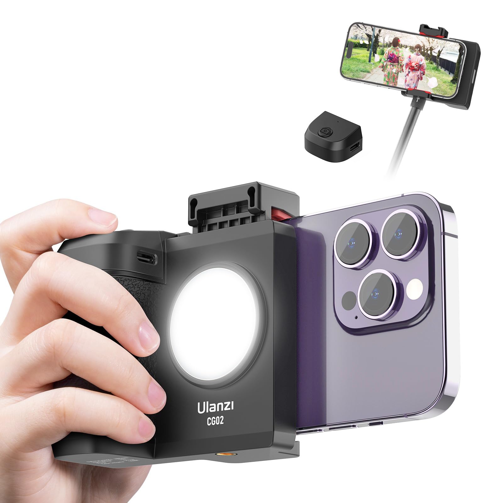 Ulanzi Smartphone Grip Smartphone Holder with Photography Light for Tripod with Bluetooth Remote Control Mountable Ergonomic Design Travel Photography
Ulanzi Smartphone Grip Smartphone Holder with Photography Light for Tripod with Bluetooth Remote Control Mountable Ergonomic Design Travel Photography