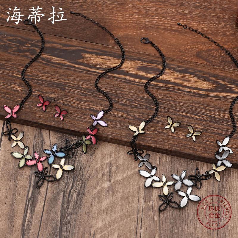 Color Painted Oil Butterfly Stud Earrings Necklace Set, Personalized Gun Black Butterfly Ladies Versatile Necklace
Color Painted Oil Butterfly Stud Earrings Necklace Set, Personalized Gun Black Butterfly Ladies Versatile Necklace