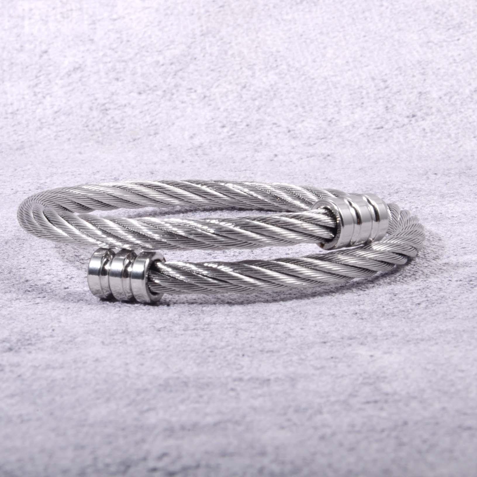 Stainless Steel Wire Rope Square Head Three-Piece Set Manufacturer Wholesale Men s Cross Open Bracelet Steel-colored Wire Rope
Stainless Steel Wire Rope Square Head Three-Piece Set Manufacturer Wholesale Men s Cross Open Bracelet Steel-colored Wire Rope