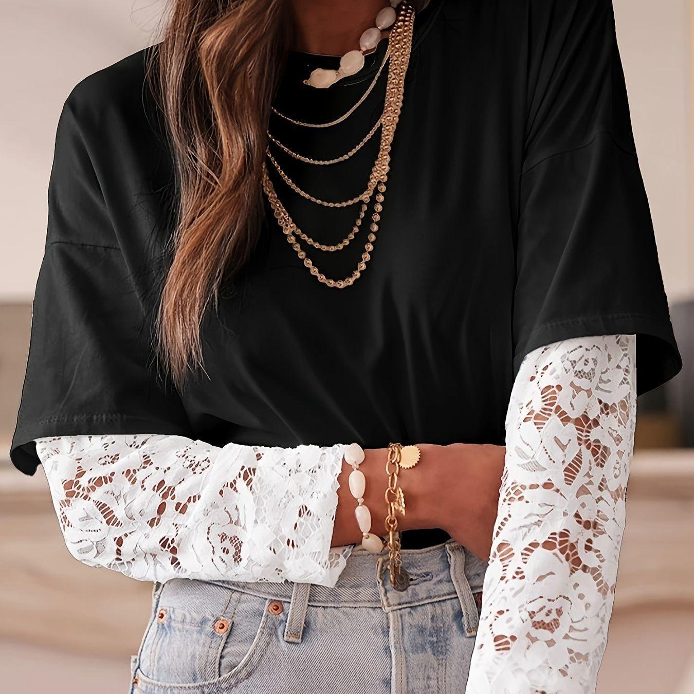 Plus Size Women s Black Casual Two-Piece Look Long Sleeve Top with White Lace Trim XL чорний
Plus Size Women s Black Casual Two-Piece Look Long Sleeve Top with White Lace Trim XL чорний