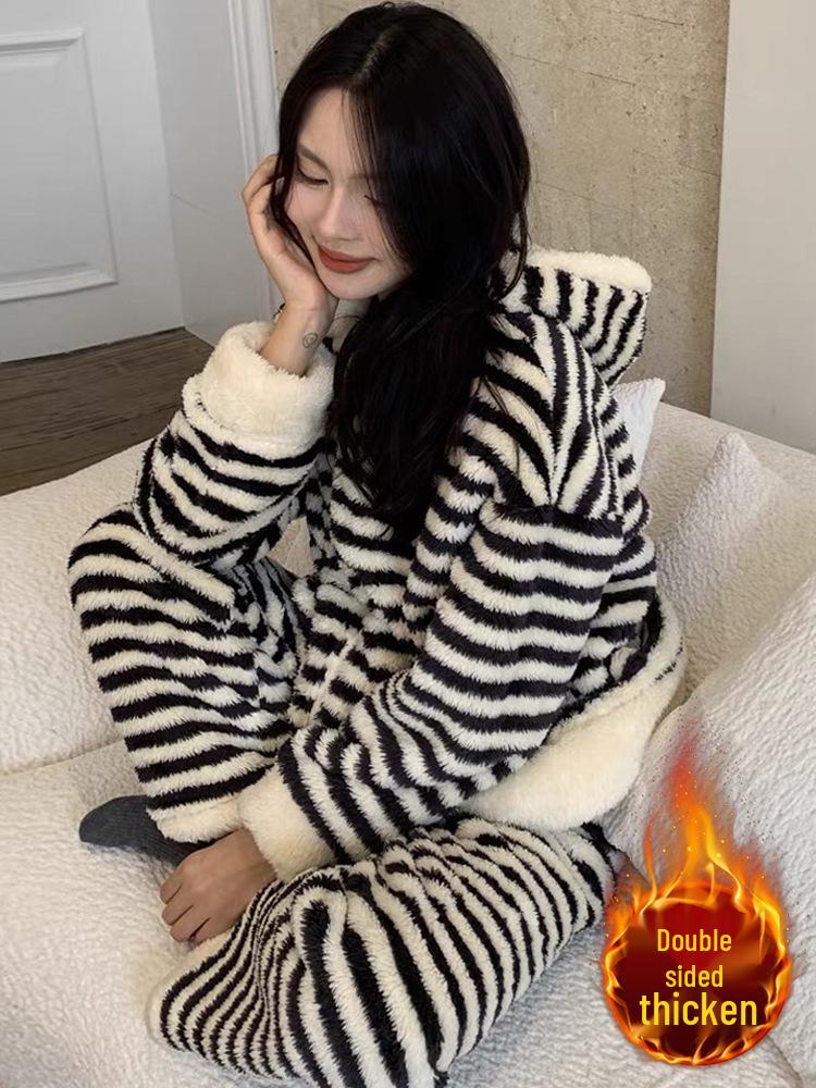 Women s Winter 2025 Hooded Coral Fleece Pajama Set: Double-Sided, Thick, Striped, Wearable Outdoors, Trendy Two-Piece Loungewear. L
Women s Winter 2025 Hooded Coral Fleece Pajama Set: Double-Sided, Thick, Striped, Wearable Outdoors, Trendy Two-Piece Loungewear. L