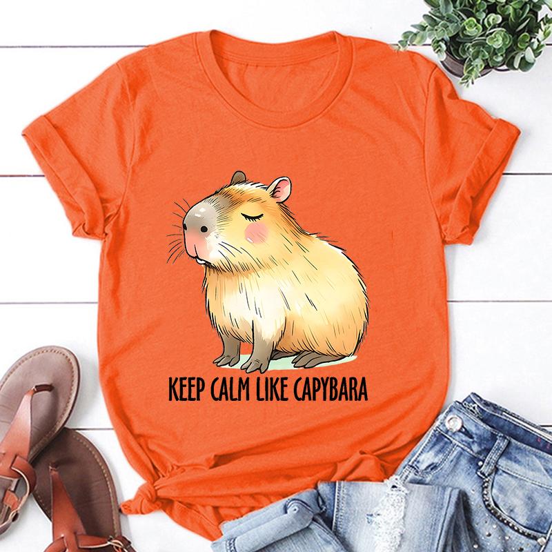 Hot Keep Calm Like Capybara Printed T-Shirts For Women Summer Short Sleeve Tee Shirts Round Neck Casual Summer Unisex Tops 4XL
Hot Keep Calm Like Capybara Printed T-Shirts For Women Summer Short Sleeve Tee Shirts Round Neck Casual Summer Unisex Tops 4XL