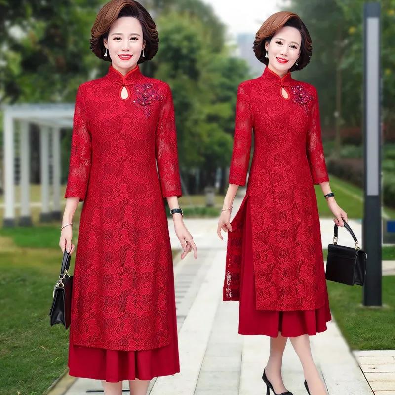 Красное праздничное свадебное платье Vestidos Женщины Мать средних лет Элегантное платье для вечеринки Осень Cheongsam Полое кружево Ципао Платья
Красное праздничное свадебное платье Vestidos Женщины Мать средних лет Элегантное платье для вечеринки Осень Cheongsam Полое кружево Ципао Платья