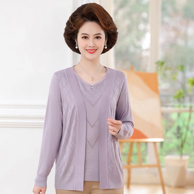 Spring & Autumn Knitted Cardigan Set for Mature Women - Fashionable Jacquard Top & Thin Jacket XL (100-110 jin) фіолетовий
Spring & Autumn Knitted Cardigan Set for Mature Women - Fashionable Jacquard Top & Thin Jacket XL (100-110 jin) фіолетовий