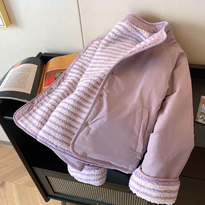 Женская полосатая пушистая хлопковая куртка большого размера - Двусторонняя, повседневное зимнее пальто с круглым вырезом, дизайн, уменьшающий возраст M (suggested for under 52.5 kg) розовый/фиолетовый
Женская полосатая пушистая хлопковая куртка большого размера - Двусторонняя, повседневное зимнее пальто с круглым вырезом, дизайн, уменьшающий возраст M (suggested for under 52.5 kg) розовый/фиолетовый