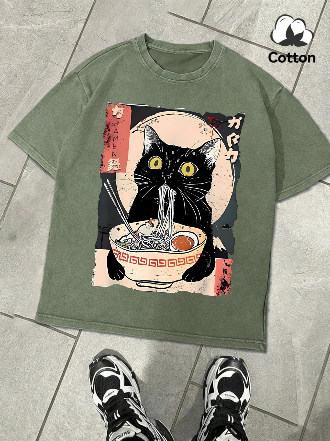 Cat Likes To Eat Noodles And Daydream Washed Mens TShirt Retro Summer Cotton Tee Fashion Basics Clothing Unisex Soft Loose Top S
Cat Likes To Eat Noodles And Daydream Washed Mens TShirt Retro Summer Cotton Tee Fashion Basics Clothing Unisex Soft Loose Top S