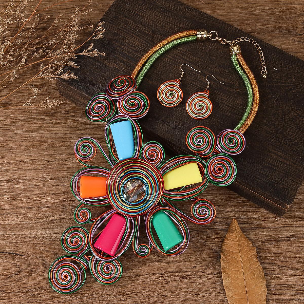 Ethnic Colorful Flowers Crystal Necklace Earrings Set for Women Party Aluminium Acrylic Jewelry Accessory різнокольоровий
Ethnic Colorful Flowers Crystal Necklace Earrings Set for Women Party Aluminium Acrylic Jewelry Accessory різнокольоровий