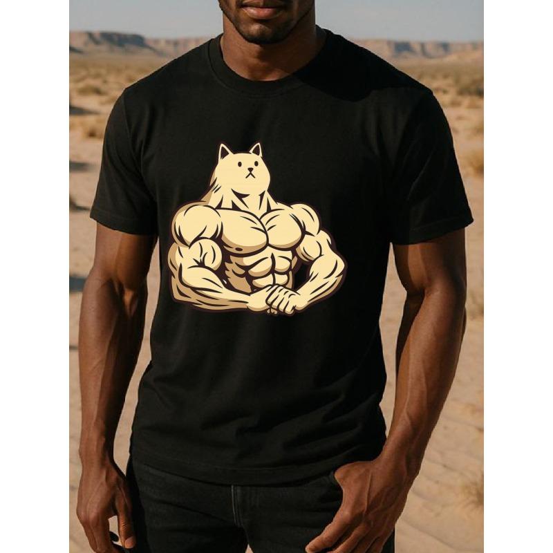 European size A Stylish Short-Sleeved T-Shirt Featuring a Muscular Cat Design, Perfect for Men. This Top Breathable Fabric with Medium Elasticity 4XL чорний
European size A Stylish Short-Sleeved T-Shirt Featuring a Muscular Cat Design, Perfect for Men. This Top Breathable Fabric with Medium Elasticity 4XL чорний