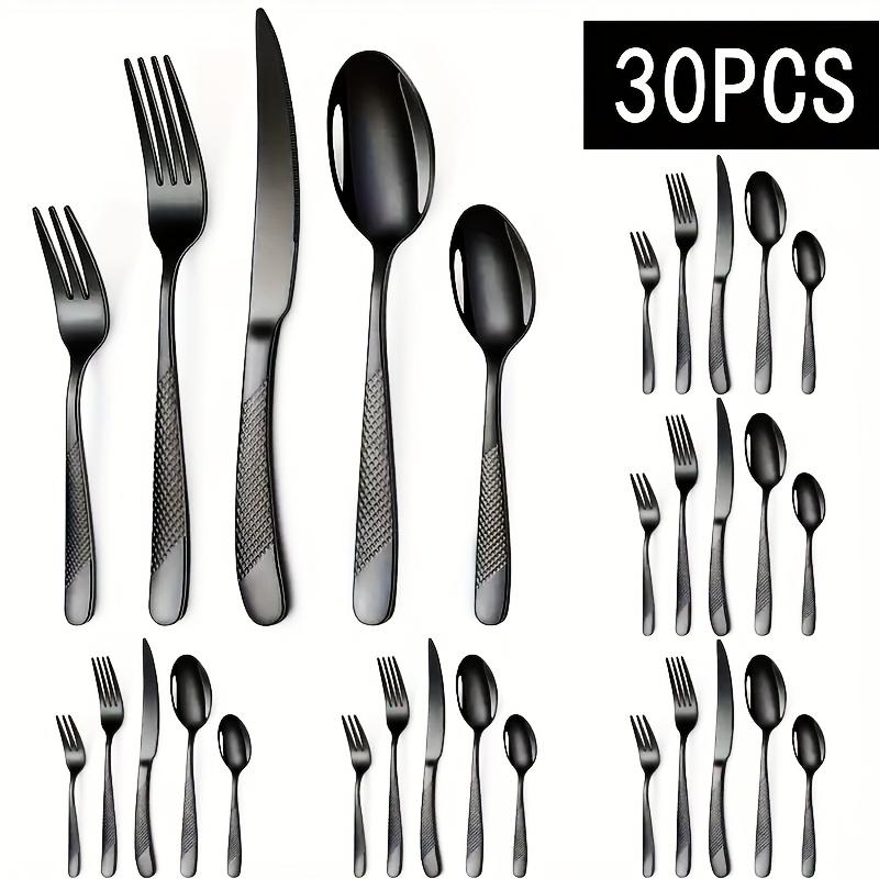 30-Piece Black Premium Stainless Steel Flatware Set, Star Diamond Design, Including Forks, Spoons, Knives, for 6 Person, Durable
30-Piece Black Premium Stainless Steel Flatware Set, Star Diamond Design, Including Forks, Spoons, Knives, for 6 Person, Durable