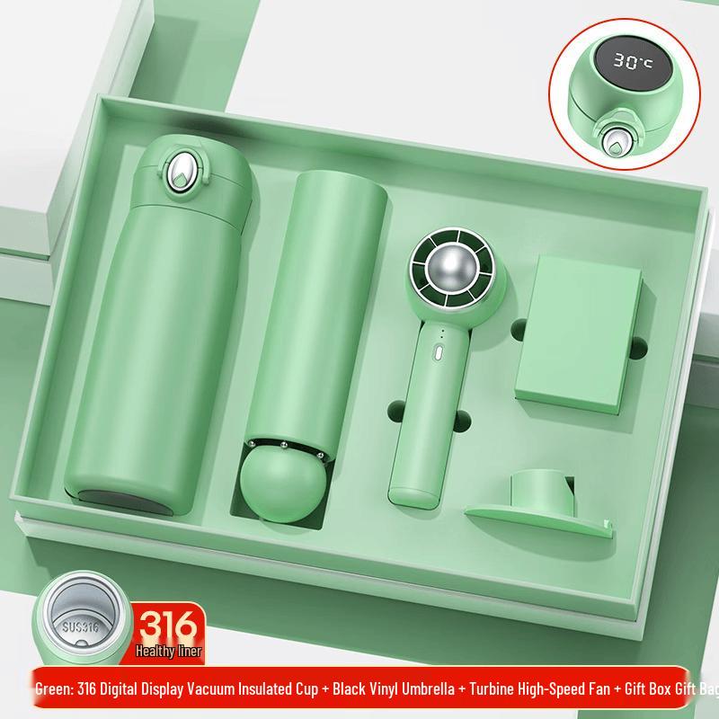 Executive Gift Set: Mint Green Thermos, Fan & Umbrella
Executive Gift Set: Mint Green Thermos, Fan & Umbrella