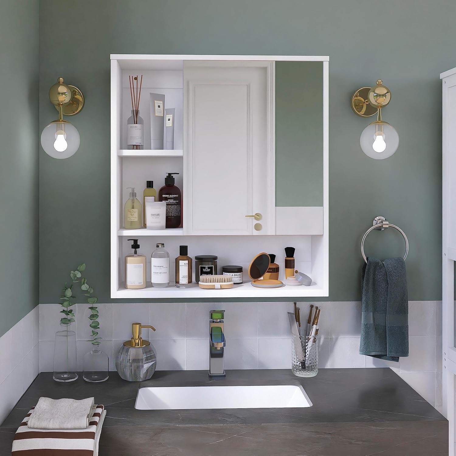 Bathroom Mirror Cabinet Wall Mounted, Bamboo Space Saver Medicine Cabinet, Wall Hanging,Simple Lattice Cabinet Shelf слонова кістка
Bathroom Mirror Cabinet Wall Mounted, Bamboo Space Saver Medicine Cabinet, Wall Hanging,Simple Lattice Cabinet Shelf слонова кістка
