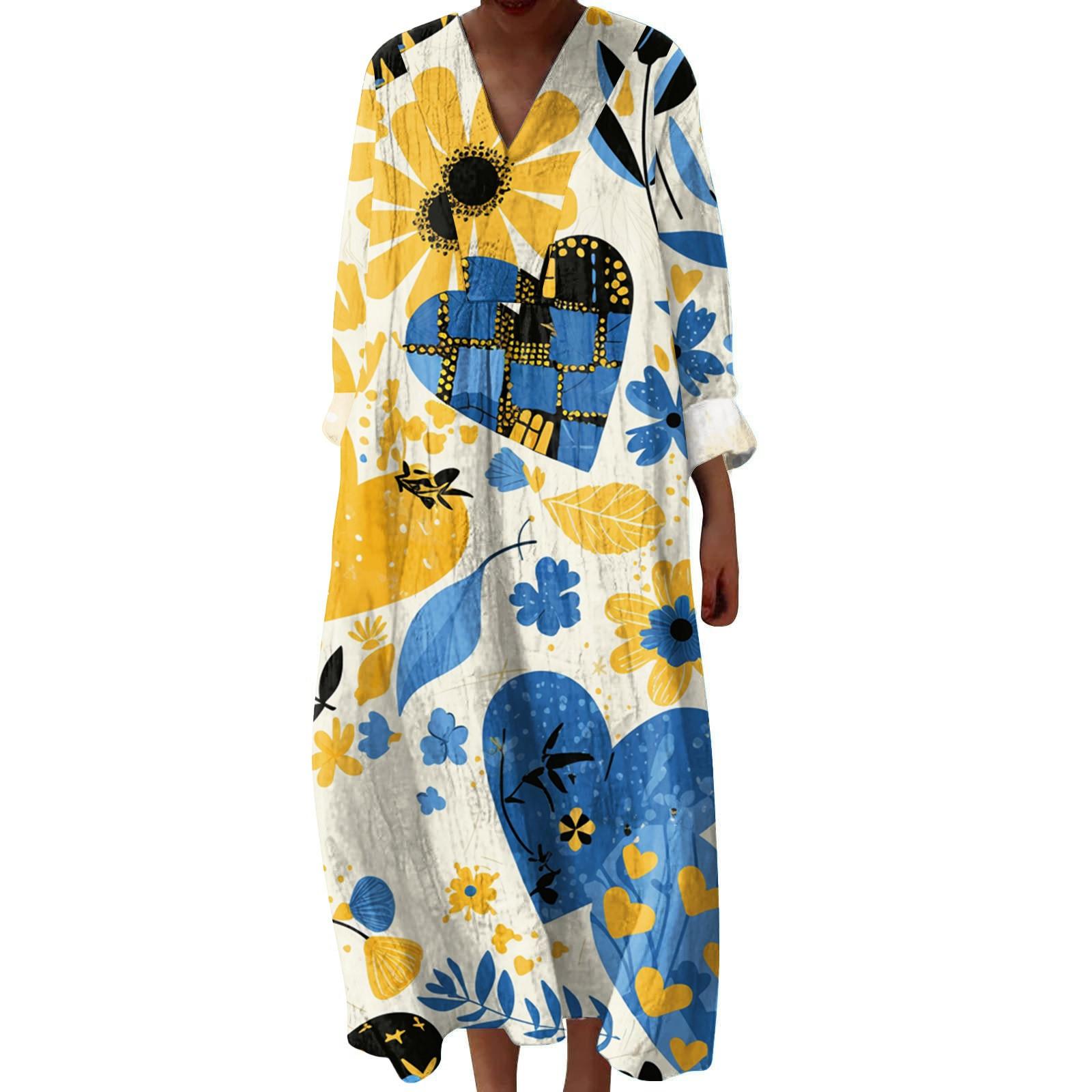 Жіноча повсякденна та модна сукня з V-подібним вирізом та квітковим принтом, з довгим рукавом XL жовтий
Жіноча повсякденна та модна сукня з V-подібним вирізом та квітковим принтом, з довгим рукавом XL жовтий