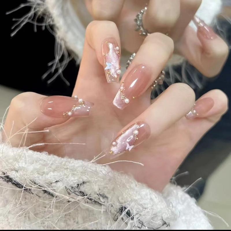 Pure handmade wearable nail art nail patches, popular butterfly wing pearl temperament, white and detachable nail patches, summer new style
Pure handmade wearable nail art nail patches, popular butterfly wing pearl temperament, white and detachable nail patches, summer new style