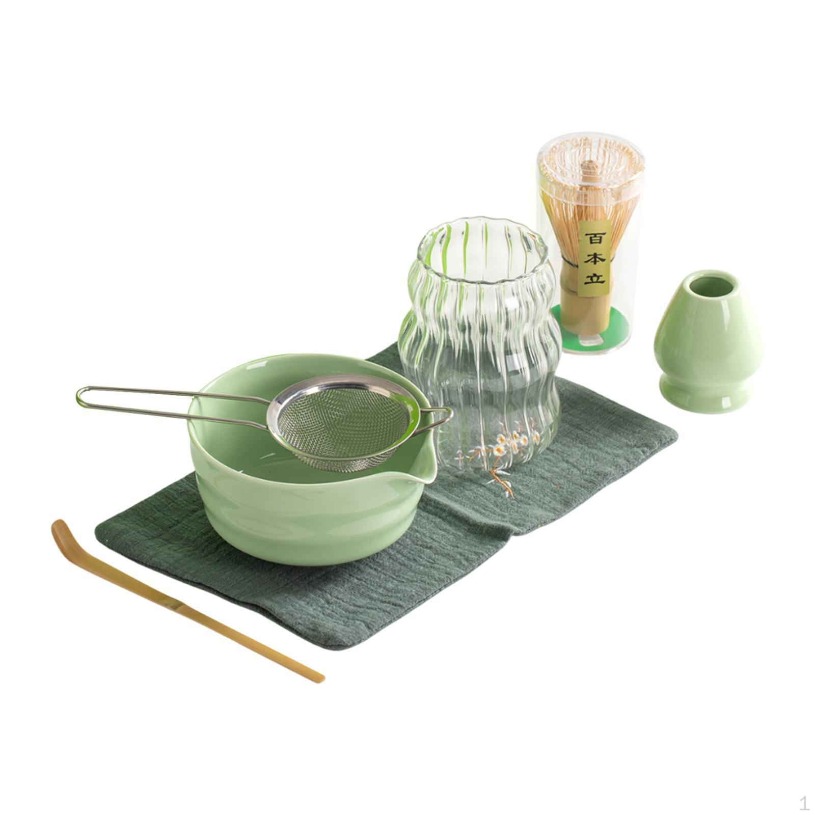 Набор из 7 предметов для чая матча, японская церемониальная чаша, полный комплект, венчик, ложка и держатель зелёный