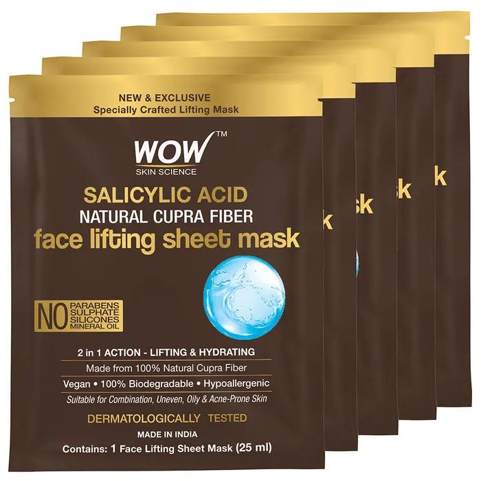 Wow Skin Science Salicylic Acid Natural Fiber Cupra Face Lifting Sheet Mask - Balances Sebum, Controls Acne, and Renews Skin, Pack of 5
Wow Skin Science Salicylic Acid Natural Fiber Cupra Face Lifting Sheet Mask - Balances Sebum, Controls Acne, and Renews Skin, Pack of 5