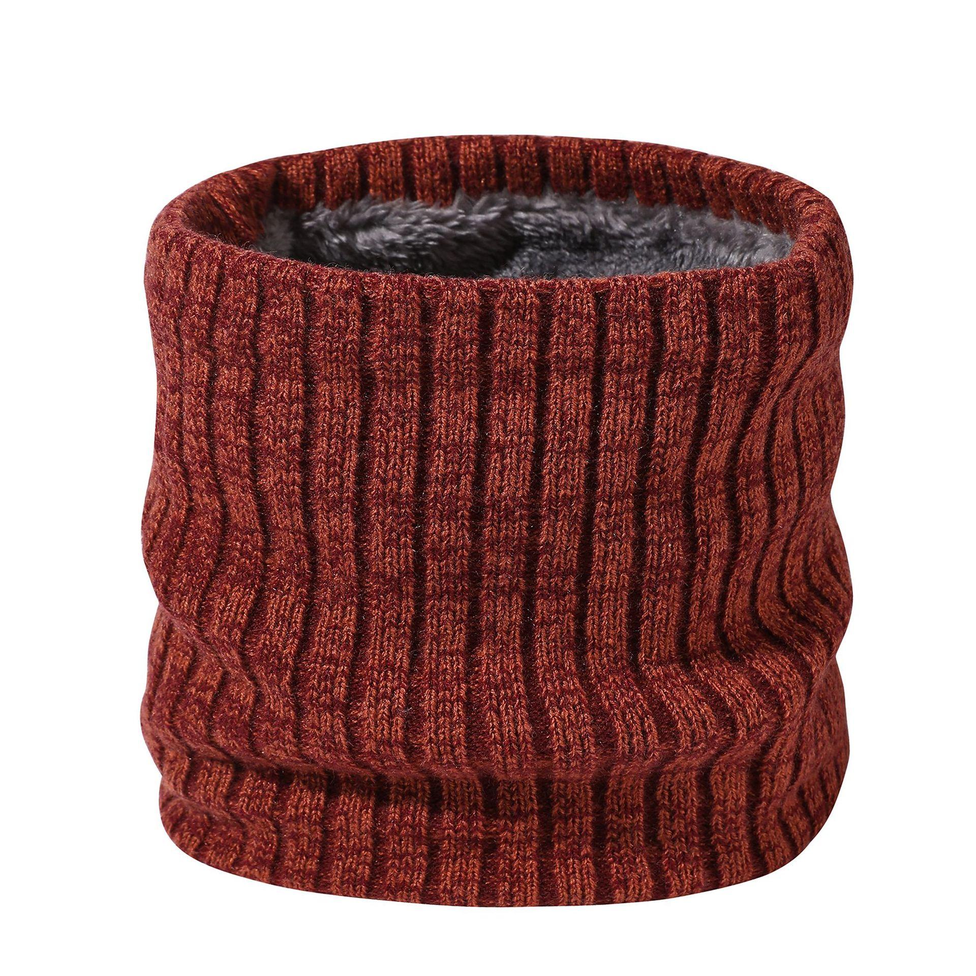 Мужская и женская осенне-зимняя однотонная утепленная шейная повязка для пары, модная полосатая трикотажная шерстяная с флисовой подкладкой, утеплитель для шеи 21*24CM пурпурно красный