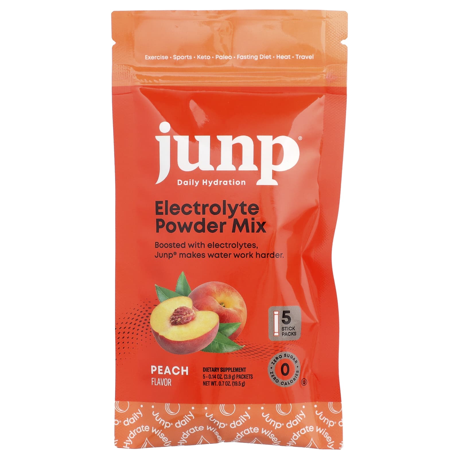 JUNP Hydration, Electrolyte Powder Mix, Peach, 5 Stick Packs, 3.9g (0.14oz) Each
JUNP Hydration, Electrolyte Powder Mix, Peach, 5 Stick Packs, 3.9g (0.14oz) Each