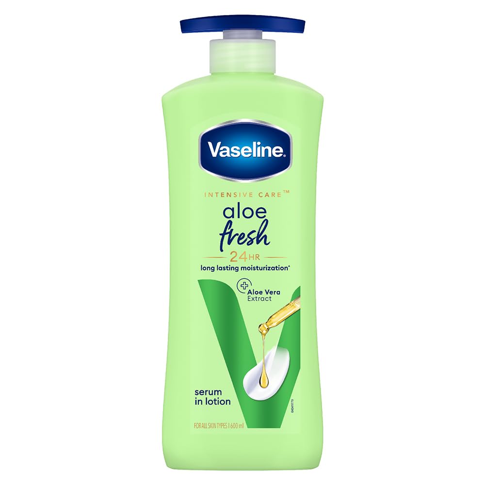 Vaseline Aloe Fresh Body Lotion 600ml Pack of 1 24HR Hydration Non-Sticky Lightweight Skin Moisturiser
Vaseline Aloe Fresh Body Lotion 600ml Pack of 1 24HR Hydration Non-Sticky Lightweight Skin Moisturiser