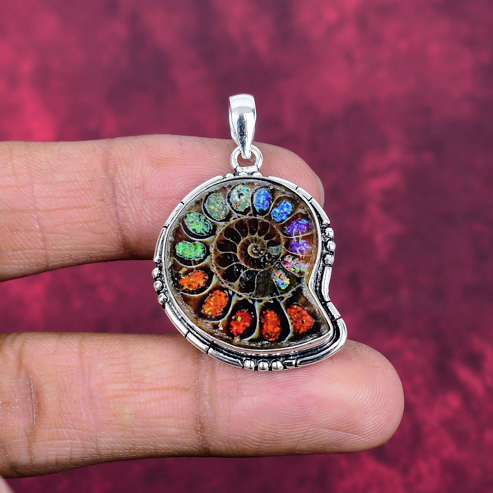 Ammolite Handmade Gemstone Pendant, 925 Solid Sterling Silver Antique Jewelry Pendant, For Engagement Gift 1.77 Inches
Ammolite Handmade Gemstone Pendant, 925 Solid Sterling Silver Antique Jewelry Pendant, For Engagement Gift 1.77 Inches