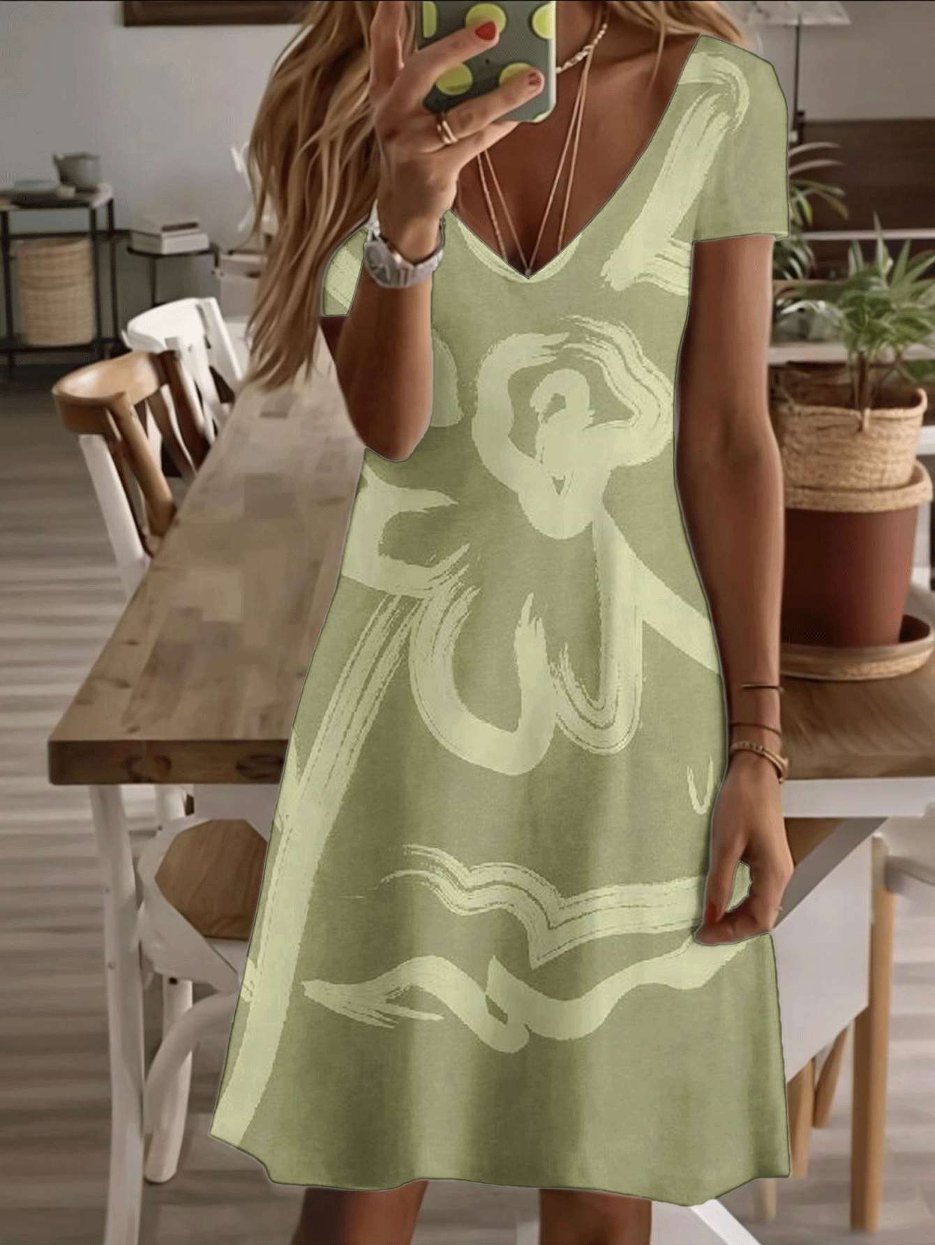 Vneck shortsleeve midi dress green abstract floral print pattern 3D highquality print durable casual fashion elegant summer outfit comfortable breatha 4XL дубильная кора
Vneck shortsleeve midi dress green abstract floral print pattern 3D highquality print durable casual fashion elegant summer outfit comfortable breatha 4XL дубильная кора