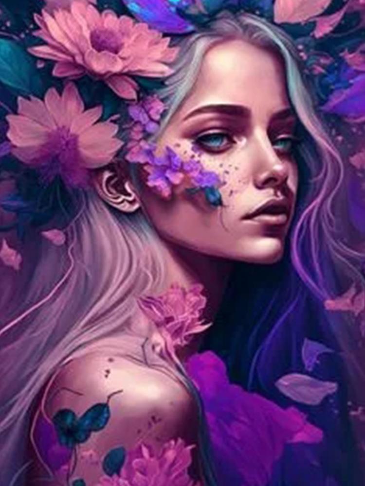 Diy 5d Алмазная картина Цветочная фея Полная мозаика Вышивка Красивая женщина Стразы Картина Дама Ювелирные изделия Наборы для вышивки крестом Full Round 20x30CM