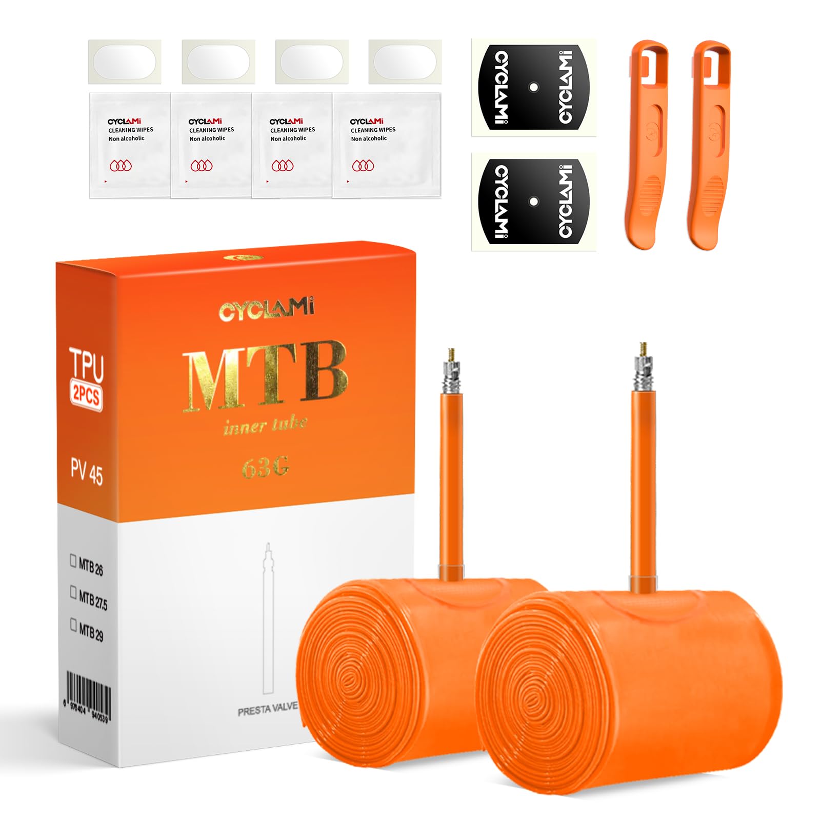 Set of 2 Ultra-Lightweight Mountain Bike TPU Inner Tubes, 29 x 1.9-2.5 MTB Bicycle Inner Tubes, French 45mm Valve Length
Set of 2 Ultra-Lightweight Mountain Bike TPU Inner Tubes, 29 x 1.9-2.5 MTB Bicycle Inner Tubes, French 45mm Valve Length