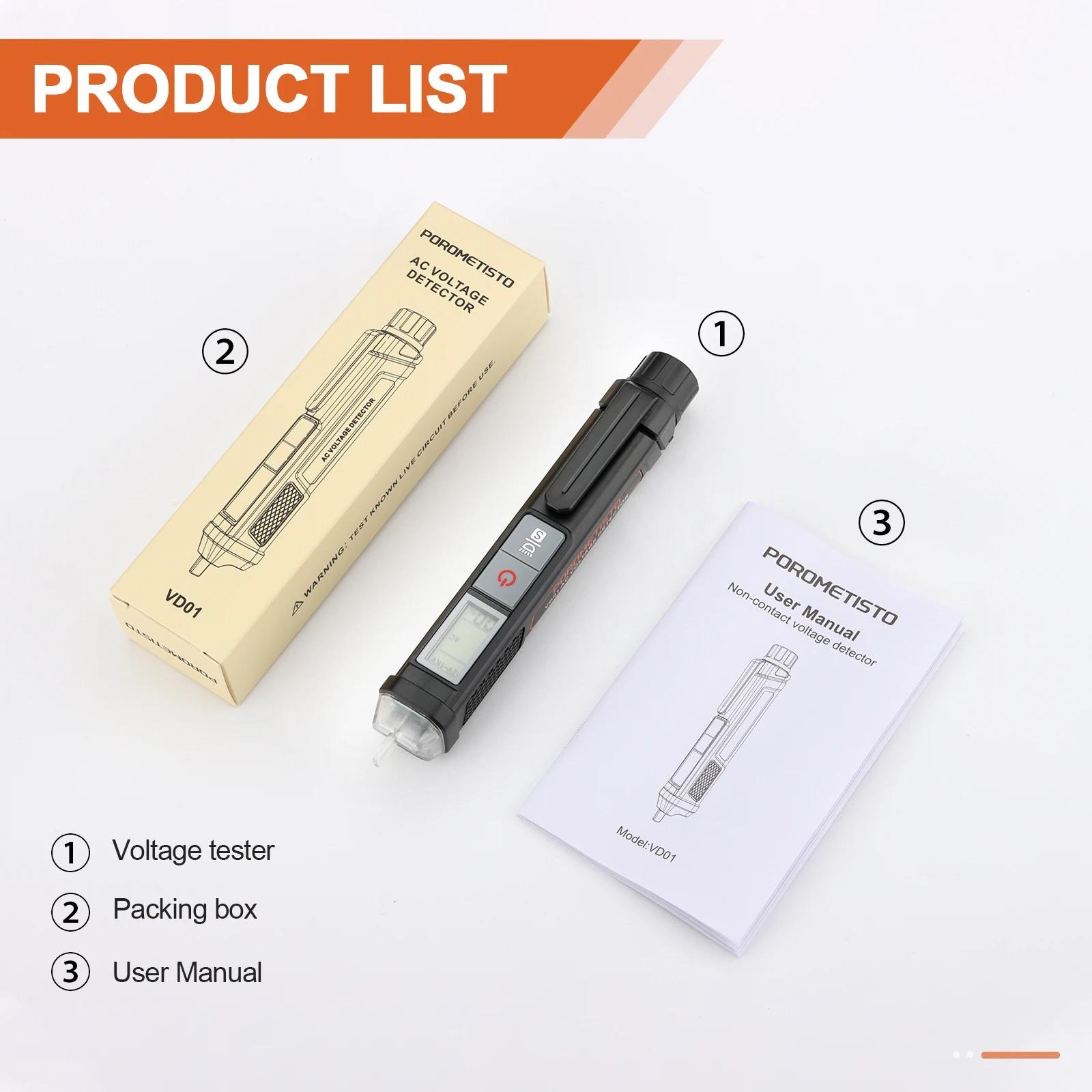 POROMETISTO VD01 Non-Contact Voltage Tester AC12-1000V AC Voltage Smart Breakpoint Finder Pen Circuit Tester with LCD Display
POROMETISTO VD01 Non-Contact Voltage Tester AC12-1000V AC Voltage Smart Breakpoint Finder Pen Circuit Tester with LCD Display