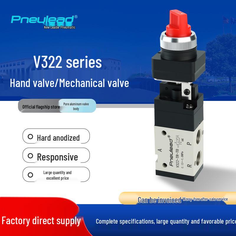 Pneulead V322 Series 2-Position 3-Way Hand-Operated Spring Return Mechanical Valve Standard V322
Pneulead V322 Series 2-Position 3-Way Hand-Operated Spring Return Mechanical Valve Standard V322