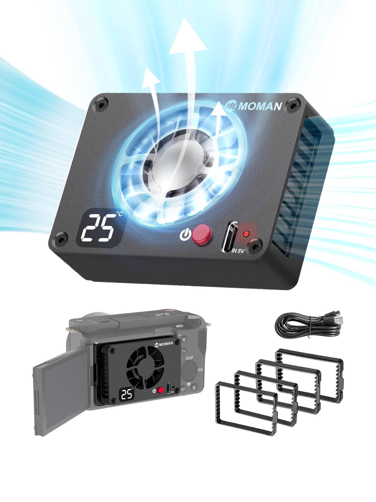 Camera Cooling Fan, Moman FS04A Camera Cooling Fan Quiet Aluminum Real Time Temperature Display with Type-C Port Compatible with SonyCanonFujifilm 
Camera Cooling Fan, Moman FS04A Camera Cooling Fan Quiet Aluminum Real Time Temperature Display with Type-C Port Compatible with SonyCanonFujifilm
