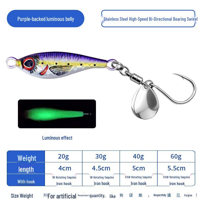 Luminous Metal Dolphin Jig Lure with Treble Hook and Double Spinner 20g
Luminous Metal Dolphin Jig Lure with Treble Hook and Double Spinner 20g